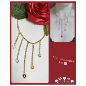 Cadena con corazones de swaroski colgando. #74A miniatura 1