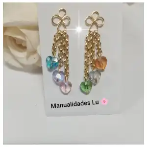Juego de cadena y aretes con cristales corazón. #74A miniatura 2