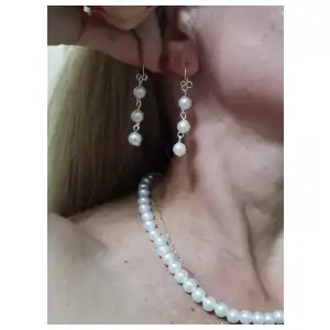 Juego de collar perlas y aretes de hojas de trébol. #79A miniatura 2