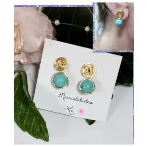 Par de aretes espiral y piedra Ágata morada. (#101A) miniatura 2