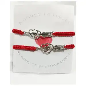 Pulseras macramé tejidas con conector metálico y postales para parejas miniatura 4